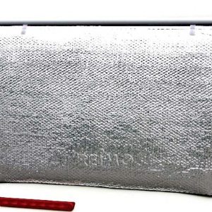Termo rohož okenní vnější s kedrovou lištou 160 × 74 cm reflexní s tmavě modrým lemováním pro okna karavanů 308627 Termo rohož okenní vnější s kedrovou lištou 160 × 74 cm reflexní s tmavě modrým lemováním pro okna karavanů 308627