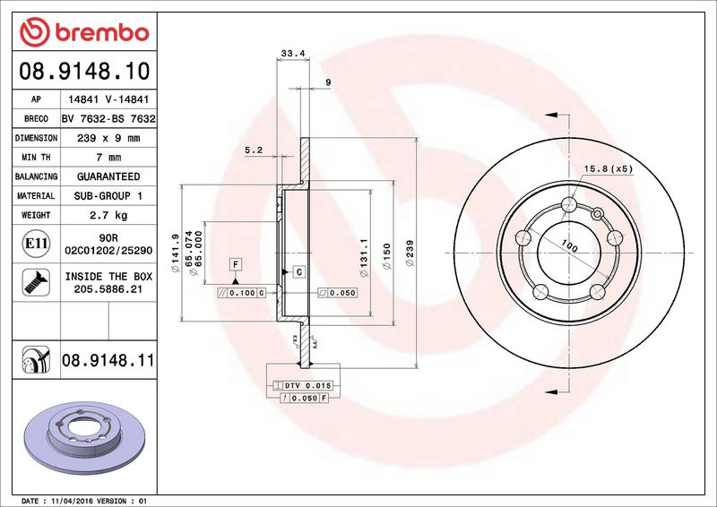 Brzdový kotouč BREMBO 08.9148.11