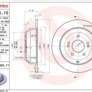 Brzdový kotouč BREMBO 08.B605.10 Brzdový kotouč BREMBO 08.B605.10