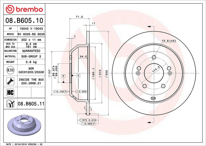 Brzdový kotouč BREMBO 08.B605.10