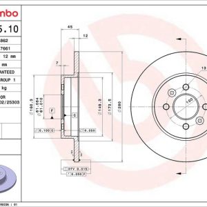 Brzdový kotouč BREMBO 08.9465.10 Brzdový kotouč BREMBO 08.9465.10