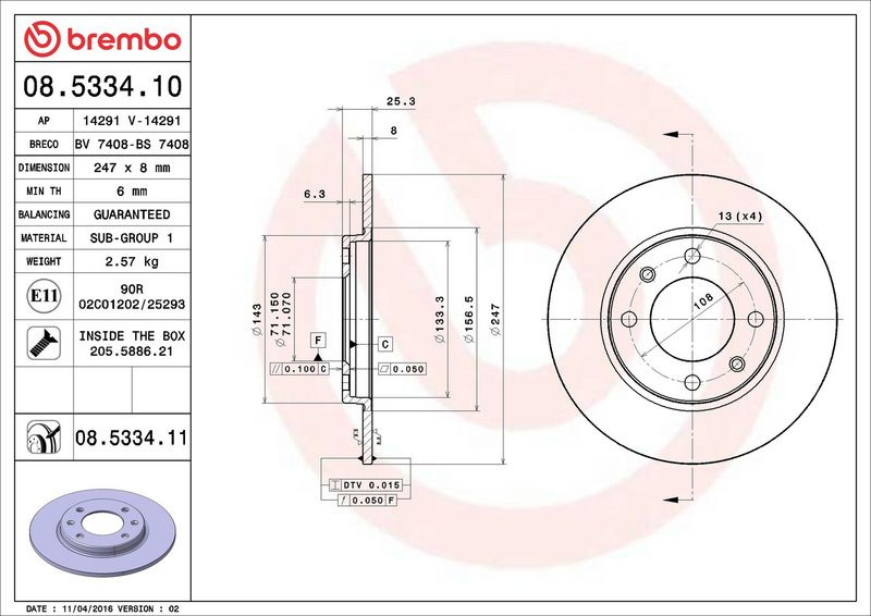 Brzdový kotouč BREMBO 08.5334.11