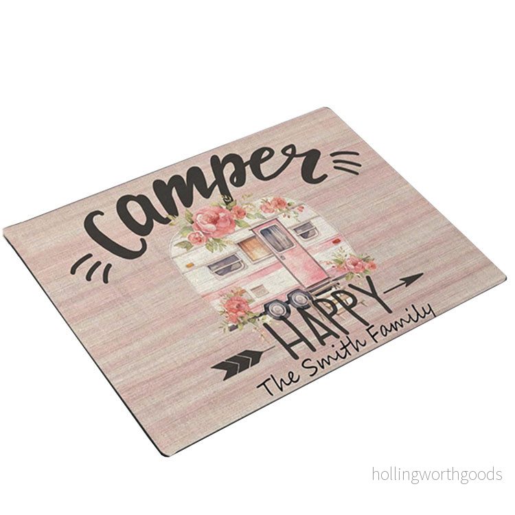 Rohožka růžová sametová s motivem Camper – šedý lem 80x50cm 312002 Rohožka růžová sametová s motivem Camper – šedý lem 80x50cm 312002