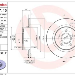 Brzdový kotouč BREMBO 08.A297.11 Brzdový kotouč BREMBO 08.A297.11